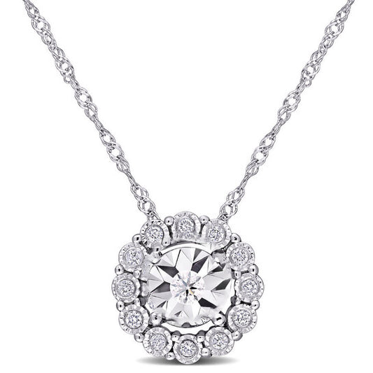 Original AMOUR 1/8 CT TW Diamond Cluster Circular Pendant with Chain In 10K White Gold