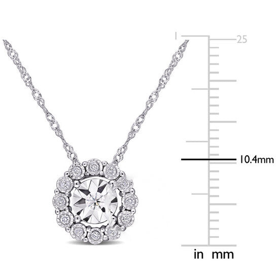 Original AMOUR 1/8 CT TW Diamond Cluster Circular Pendant with Chain In 10K White Gold