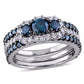 Original Amour 10k White Gold 2 CT Blue and White Diamond Bridal Ring Set