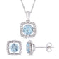 Original AMOUR 2-piece Set Of 2 CT TGW Sky Blue Topaz and 1/6 CT TW Diamond Square Halo Stud Earrings and Pendant with Chain In 10K White Gold