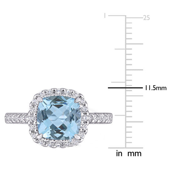 Original Amour 10K White Gold 3 1/2 CT TGW Sky Blue Topaz and White Topaz Halo Ring