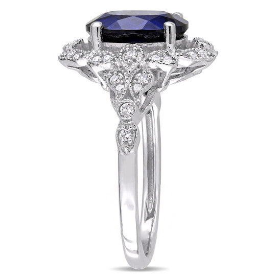 Original Amour 10K White Gold 4 1/6 CT TGW Created Blue Sapphire and 1/5 CT TDW Diamond Cocktail Ring