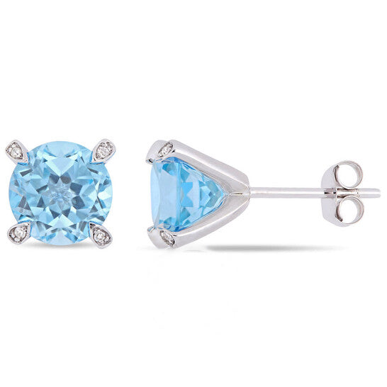 Original AMOUR 4 3/4 CT TGW Sky Blue Topaz and Diamond Accent Martini Stud Earrings In 10K White Gold