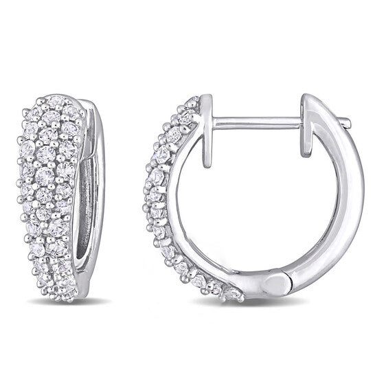 Original AMOUR 4/5 CT TGW White Sapphire Hoop Earrings In 10K White Gold