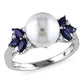 Original Amour 10k White Gold 9-9.5 mm Freshwater Cultured White Pearl and 5/8 CT TGW Sapphire with 0.06 CT TDW Diamond Cocktail Ring