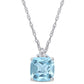 Original AMOUR Cushion Cut Sky-blue Topaz Pendant and Chain with Diamonds In 10K White Gold