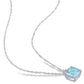 Original AMOUR Cushion Cut Sky-blue Topaz Pendant and Chain with Diamonds In 10K White Gold