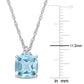 Original AMOUR Cushion Cut Sky-blue Topaz Pendant and Chain with Diamonds In 10K White Gold