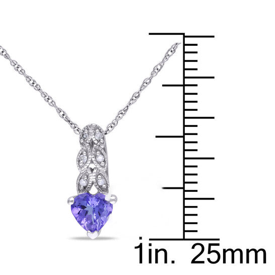 Original AMOUR Diamond and Heart Shaped Tanzanite Pendant with Chain In 10K White Gold