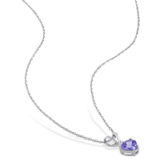 Original AMOUR Heart Shaped Tanzanite and Diamond Pendant with Chain In 10K White Gold