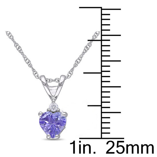 Original AMOUR Heart Shaped Tanzanite and Diamond Pendant with Chain In 10K White Gold