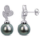 Original AMOUR 9-9.5 Mm Black Tahitian Cultured Pearl and 1/5 CT TW Diamond Floral Drop Earrings In 10K White Gold