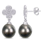 Original AMOUR 10-10.5mm Black Tahitian Cultured Pearl and 1/5 CT TDW Diamond Flower Drop Earrings In 10K White Gold