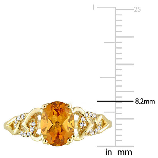 Original Amour 10k Yellow Gold 1 1/10 CT TGW Oval Madeira Citrine and Diamond Accent Link Ring