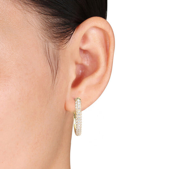 Original AMOUR White Sapphire Hoop Earrings In 10K Yellow Gold