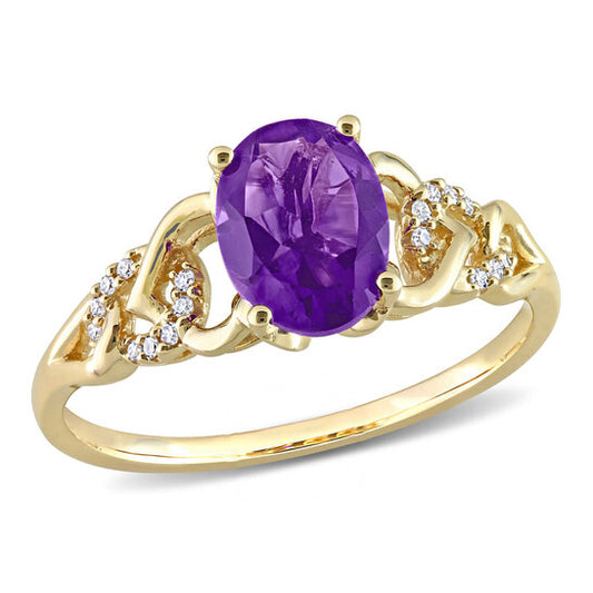 Original Amour 10k Yellow Gold 1 1/5 CT TGW Oval Africa Amethyst and Diamond Accent Link Ring