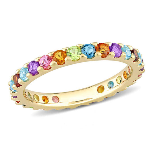 Original Amour 10k Yellow Gold 1 1/8 CT TGW Multi Color Gemstone Eternity Ring