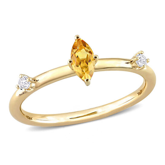 Original Amour 10k Yellow Gold 1/3 CT TGW Marquise Citrine and White Topaz Stackable Ring