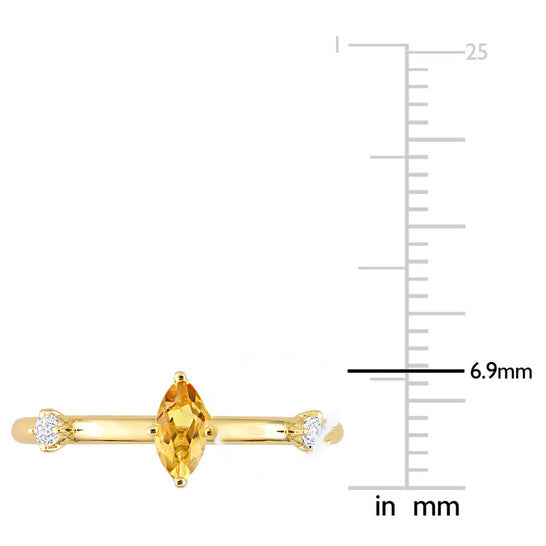 Original Amour 10k Yellow Gold 1/3 CT TGW Marquise Citrine and White Topaz Stackable Ring