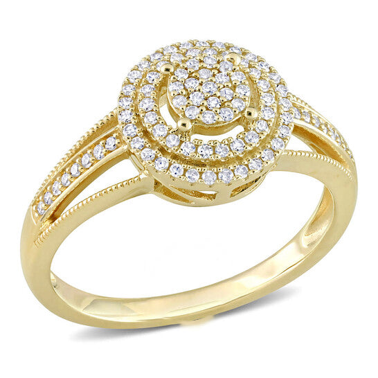 Original Amour 10k Yellow Gold 1/4 CT TDW Diamond Halo Engagement Ring