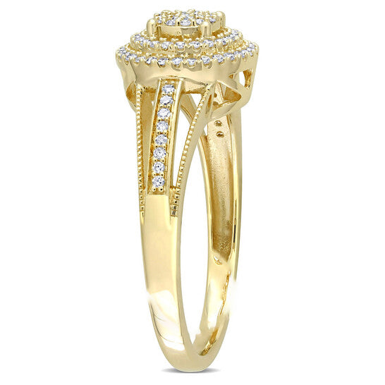 Original Amour 10k Yellow Gold 1/4 CT TDW Diamond Halo Engagement Ring