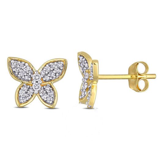 Original AMOUR 1/5 CT TW Diamond Butterfly Stud Earrings In 10K Yellow Gold