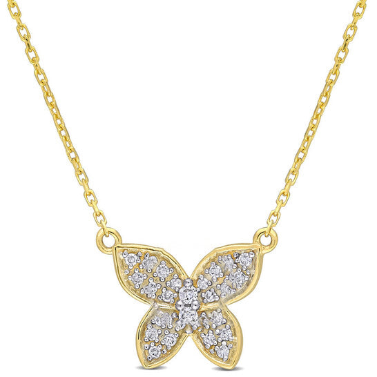 Original AMOUR 1/8 CT TW Diamond Butterfly Pendant with Chain In 10K Yellow Gold