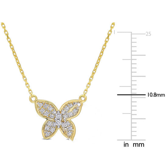 Original AMOUR 1/8 CT TW Diamond Butterfly Pendant with Chain In 10K Yellow Gold