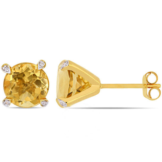 Original AMOUR 3 5/8 CT TGW Citrine and 1/10 CT TW Diamond Martini Stud Earrings In 10K Yellow Gold