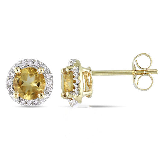 Original AMOUR Citrine Halo Earrings with Diamonds In 10K Yellow Gold