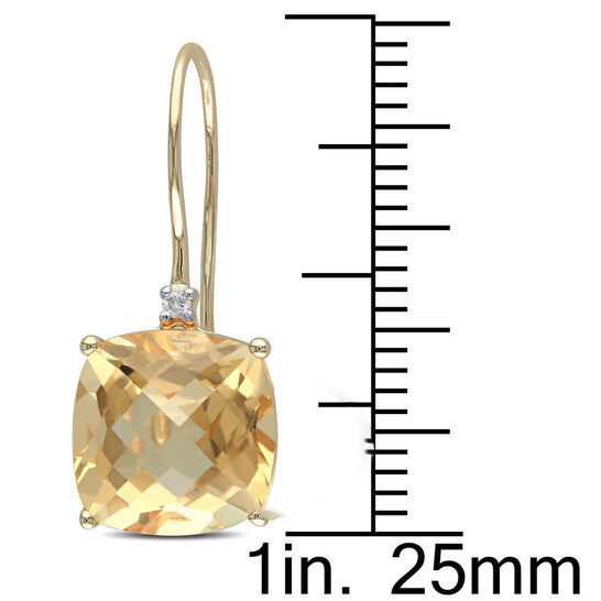 Original AMOUR 8 CT TGW Cushion Cut Checkerboard Citrine Earrings with Diamonds In 10K Yellow Gold