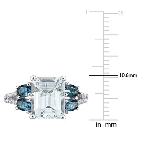 Original Amour 1/10 CT TDW Diamond and 4 CT TGW Ice Aquamarine, London Blue Topaz Cocktail Ring in Sterling Silver