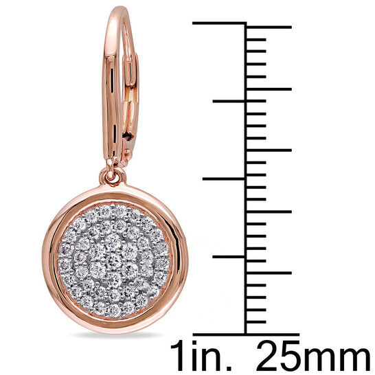 Original AMOUR 1/2 CT TW Diamond Pave Disc Leverback Earrings In 14K Rose Gold