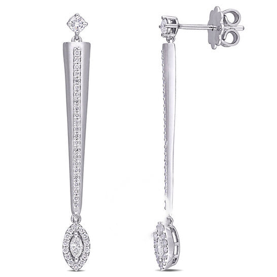 Original AMOUR 1/2 CT TW Round and Marquise Diamond Drop Earrings In 14K White Gold