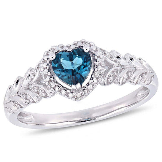 Original Amour 1/2 CT TGW London-Blue Topaz and Diamond Halo Heart Ring in 10k White Gold JMS005027