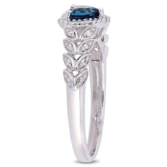 Original Amour 1/2 CT TGW London-Blue Topaz and Diamond Halo Heart Ring in 10k White Gold JMS005027