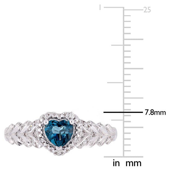 Original Amour 1/2 CT TGW London-Blue Topaz and Diamond Halo Heart Ring in 10k White Gold JMS005027