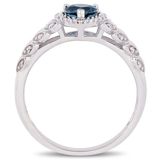 Original Amour 1/2 CT TGW London-Blue Topaz and Diamond Halo Heart Ring in 10k White Gold JMS005027