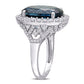 Original Amour 12 CT TGW Oval London Blue Topaz and 1 2/5 CT TW Diamond Halo Ring in 14k White Gold