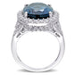 Original Amour 12 CT TGW Oval London Blue Topaz and 1 2/5 CT TW Diamond Halo Ring in 14k White Gold