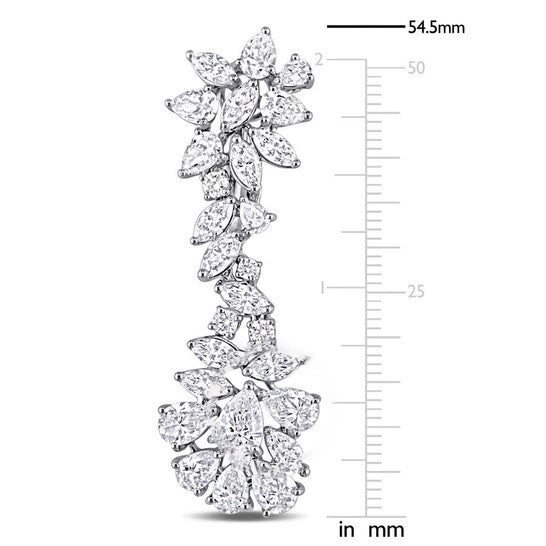 Original AMOUR 13 5/8 CT TW Diamond Floral Cluster Drop Earrings In 18k White Gold