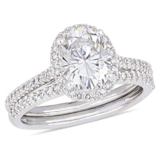 Original Amour 1/3 CT DIAMOND TW AND 2 CT TGW Created MOISSANITE-WHITE BRIDAL RING SET 14K WHITE GOLD JMS005324