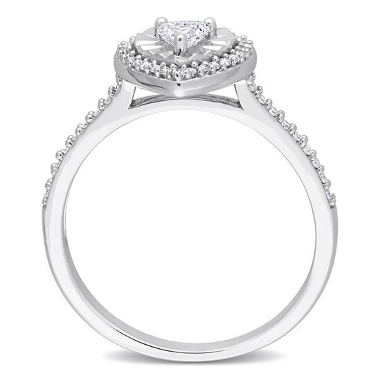 Original Amour 1/3 CT TW Heart & Round Shape Diamond Halo Engagement Ring in 14k White Gold