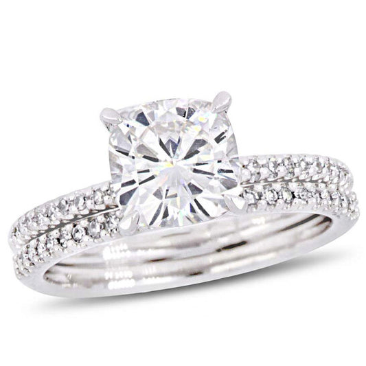 Original Amour 1/4 CT DIAMOND TW AND 2 CT TGW Created MOISSANITE-WHITE BRIDAL RING SET 14K WHITE GOLD JMS005321