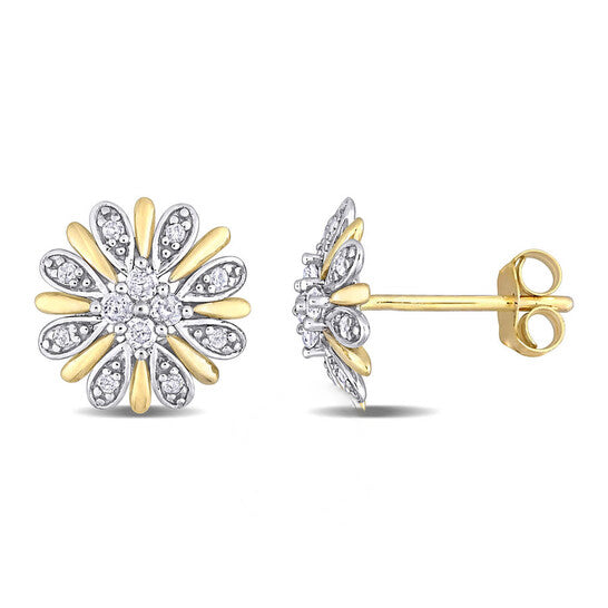 Original AMOUR 1/4 CT TW Diamond Flower Post Earrings In 2-Tone 10K White & Yellow Gold