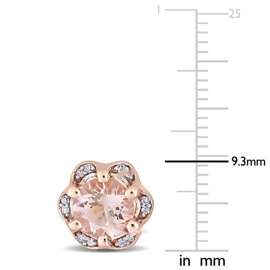 Original AMOUR 1 3/4 CT TGW Morganite and Diamond Accent Flower Stud Earrings In 14K Rose Gold