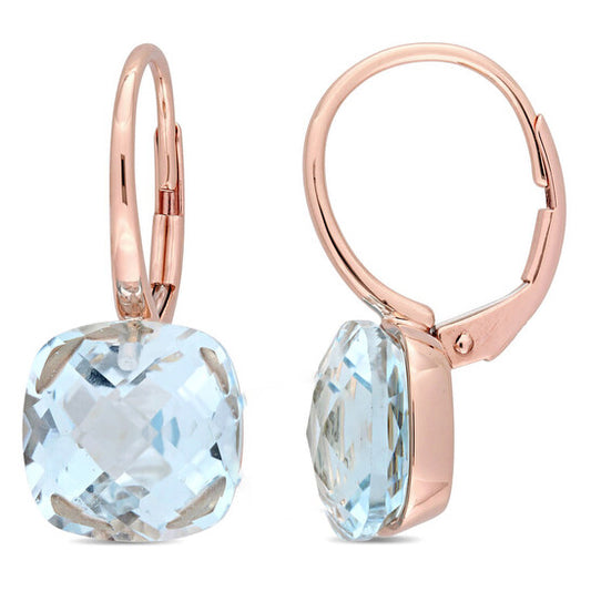 Original AMOUR 10 1/2 CT TGW Blue Topaz Leverback Earrings In 14K Rose Gold