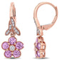 Original AMOUR Pink Sapphire and 1/7 CT TW Diamond Flower Leverback Earrings In 14K Rose Gold