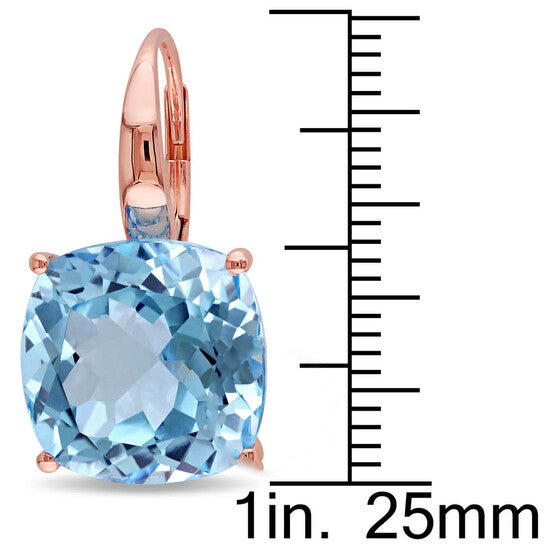 Original AMOUR 23 1/3 CT TGW Sky Blue Topaz Leverback Earrings In 14K Rose Gold