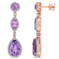 Original AMOUR 8 CT TGW Amethyst Rose De France White Sapphire and 5/8 CT TW Diamond Geometric Teardrop Dangle Post Earrings In 14K Rose Gold